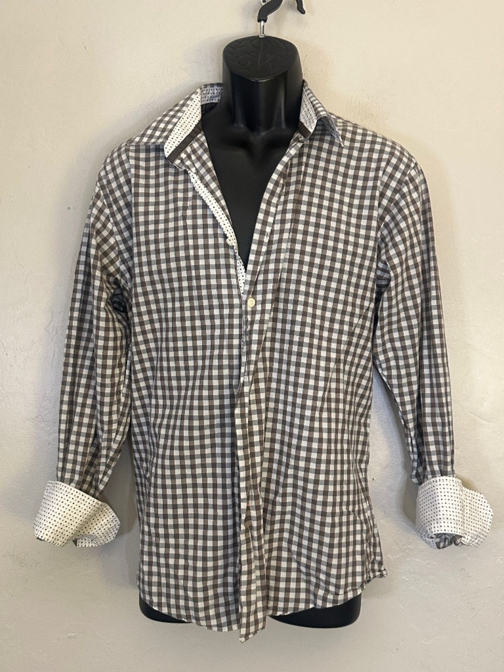 Tallia Plaid Contrast Long Sleeve Shirt L 16.5 Gently worn 100% cotton